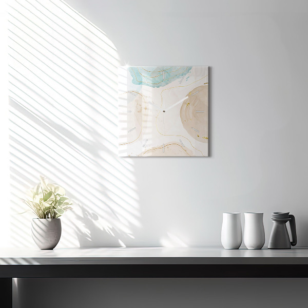 Square glass wall clock Watercolor stains
