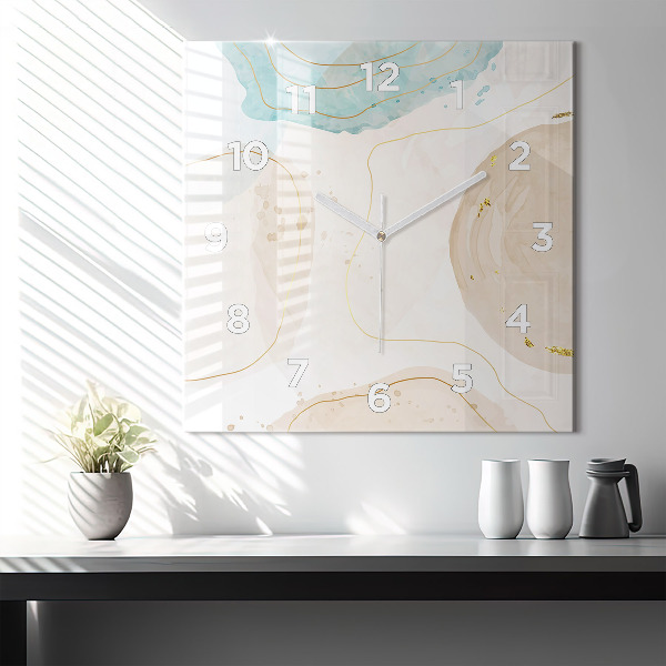 Square glass wall clock Watercolor stains