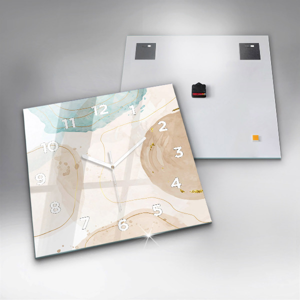 Square glass wall clock Watercolor stains