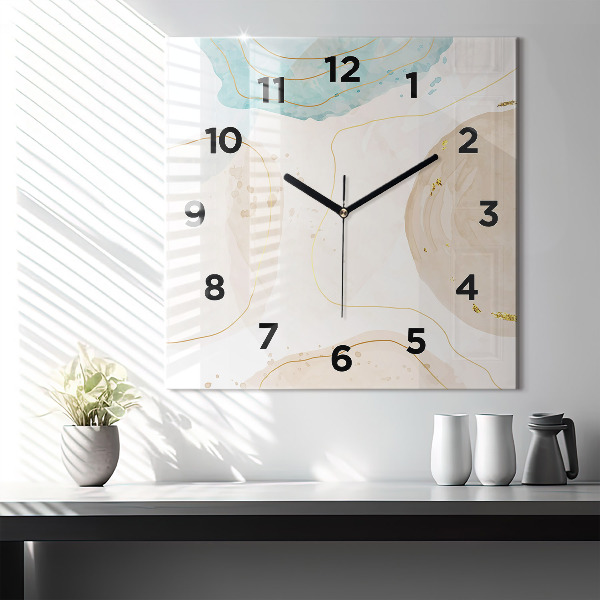 Square glass wall clock Watercolor stains
