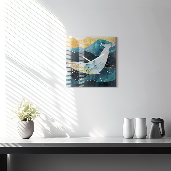 Square glass wall clock Abstract whale
