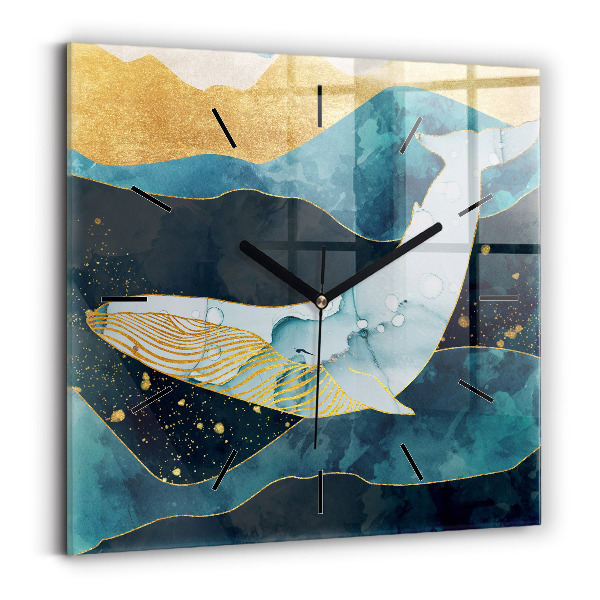 Square glass wall clock Abstract whale