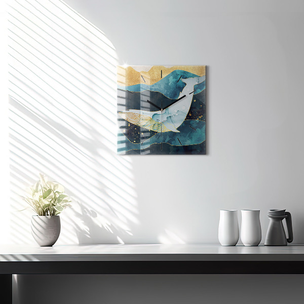 Square glass wall clock Abstract whale