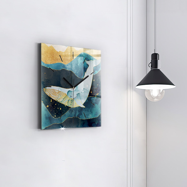 Square glass wall clock Abstract whale