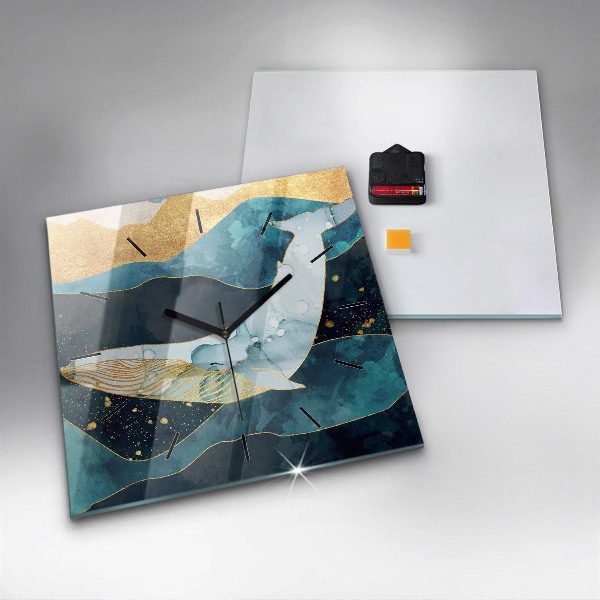 Square glass wall clock Abstract whale