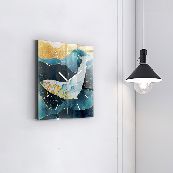 Square glass wall clock Abstract whale