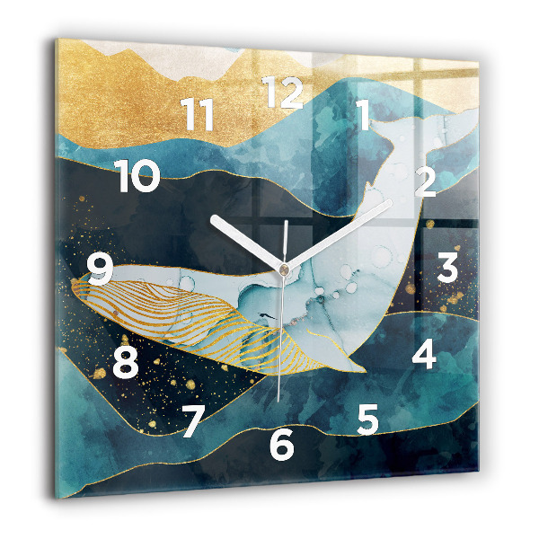 Square glass wall clock Abstract whale