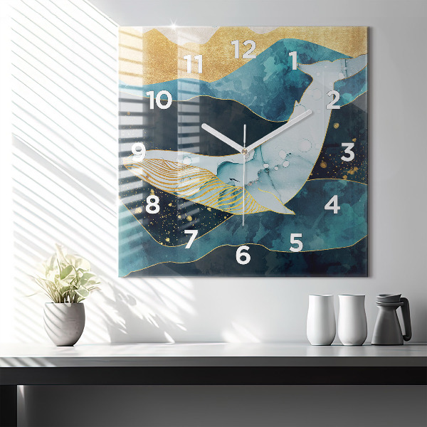 Square glass wall clock Abstract whale