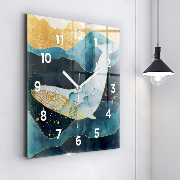 Square glass wall clock Abstract whale