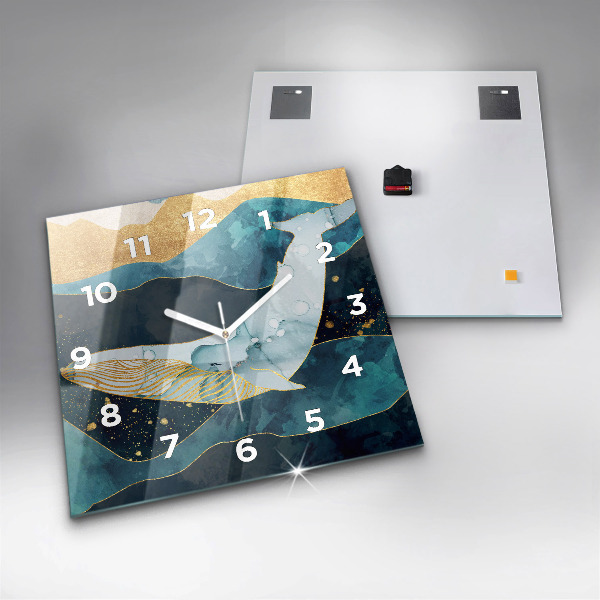 Square glass wall clock Abstract whale