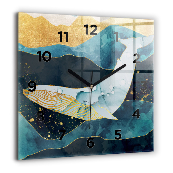 Square glass wall clock Abstract whale