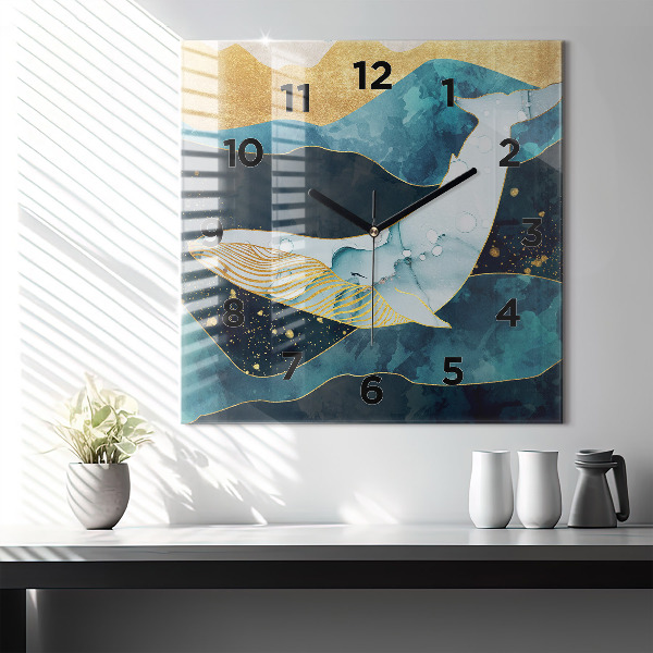 Square glass wall clock Abstract whale