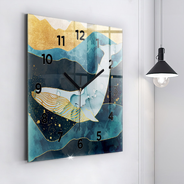 Square glass wall clock Abstract whale