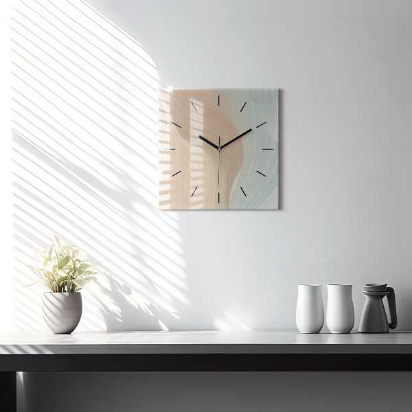 Square glass wall clock Wave abstraction