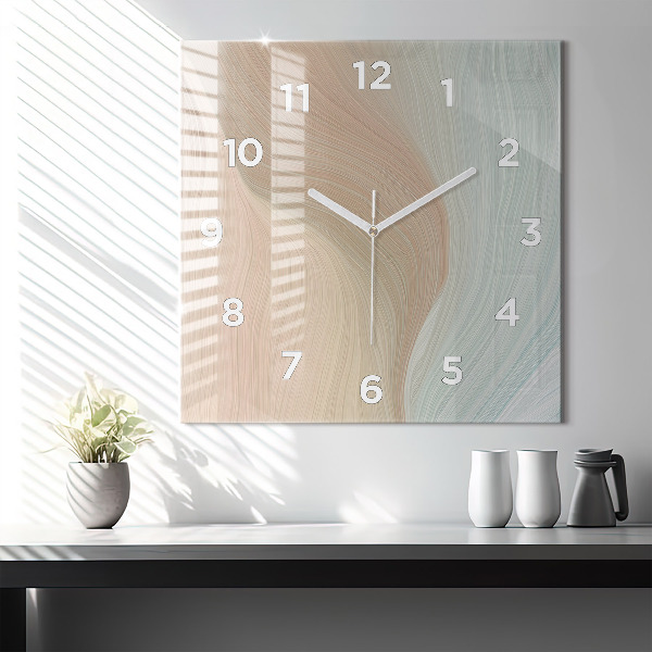 Square glass wall clock Wave abstraction