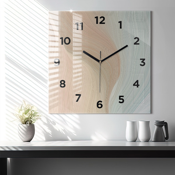 Square glass wall clock Wave abstraction