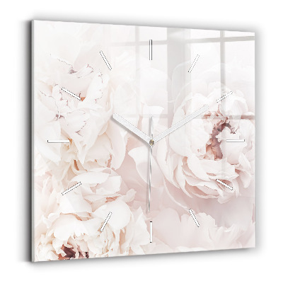 Square glass wall clock Peony flowers