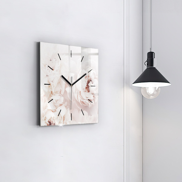 Square glass wall clock Peony flowers