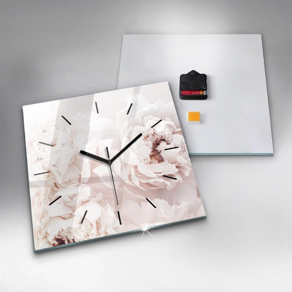 Square glass wall clock Peony flowers
