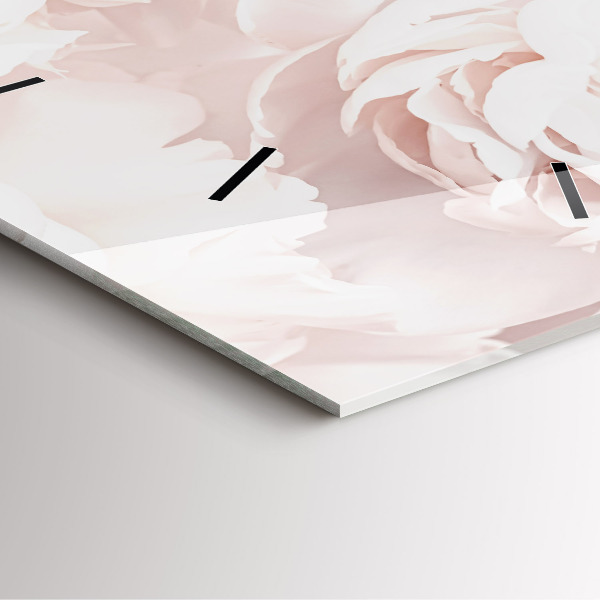 Square glass wall clock Peony flowers