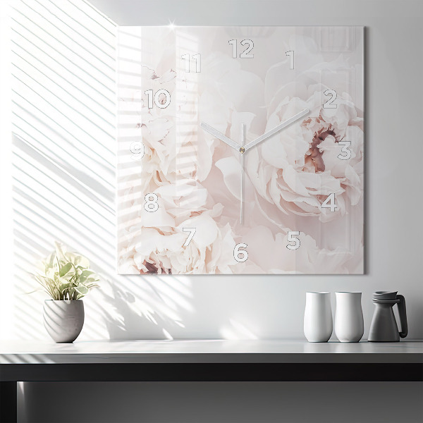 Square glass wall clock Peony flowers