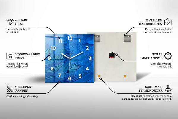 Square glass wall clock Peony flowers