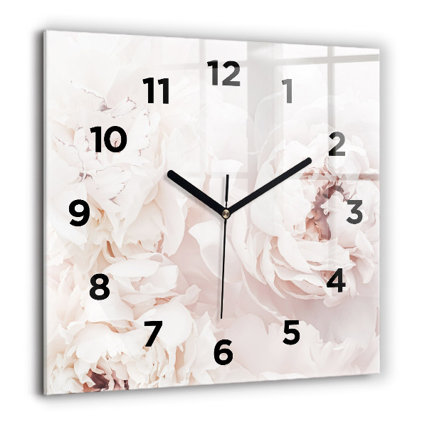 Square glass wall clock Peony flowers