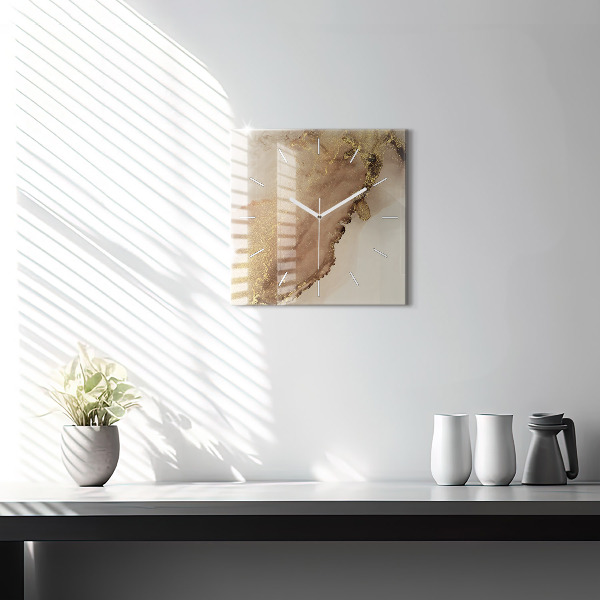 Square glass wall clock Beige modern art