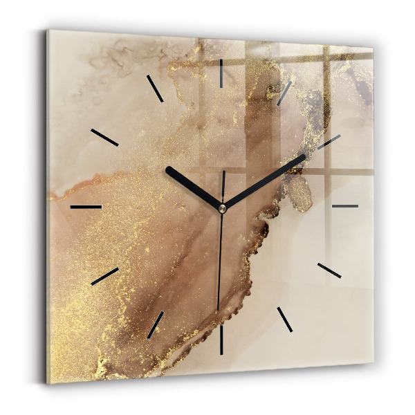Square glass wall clock Beige modern art