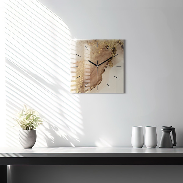 Square glass wall clock Beige modern art