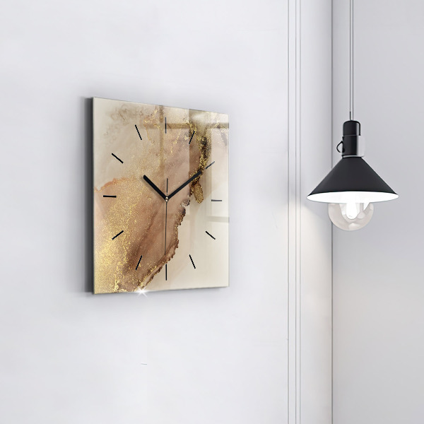 Square glass wall clock Beige modern art