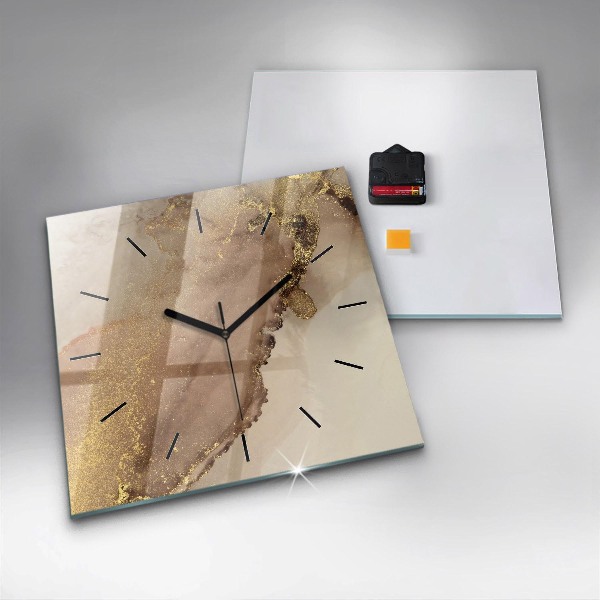 Square glass wall clock Beige modern art
