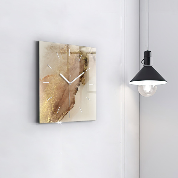 Square glass wall clock Beige modern art
