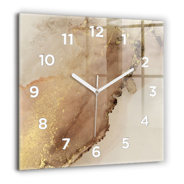 Square glass wall clock Beige modern art