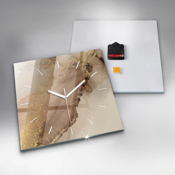 Square glass wall clock Beige modern art