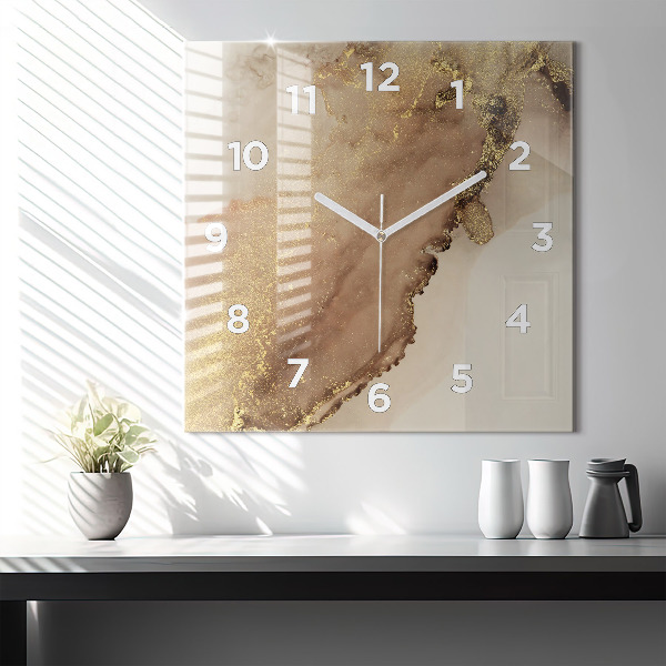 Square glass wall clock Beige modern art