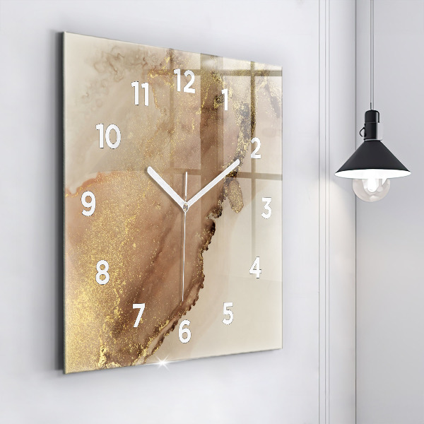 Square glass wall clock Beige modern art