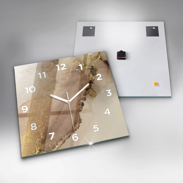 Square glass wall clock Beige modern art