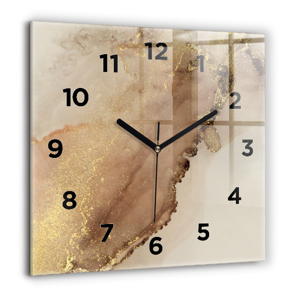 Square glass wall clock Beige modern art