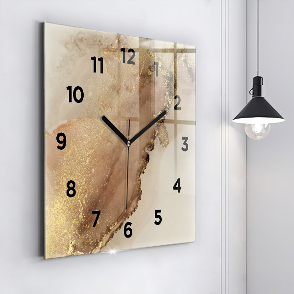 Square glass wall clock Beige modern art