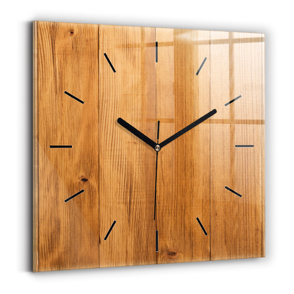 Square glass wall clock Wooden boards