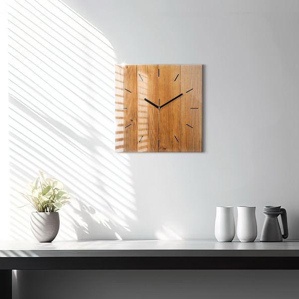 Square glass wall clock Wooden boards