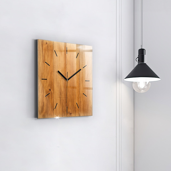 Square glass wall clock Wooden boards