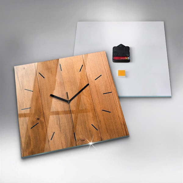Square glass wall clock Wooden boards