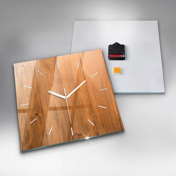 Square glass wall clock Wooden boards