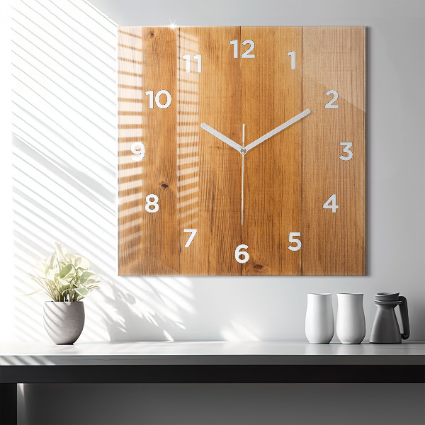 Square glass wall clock Wooden boards