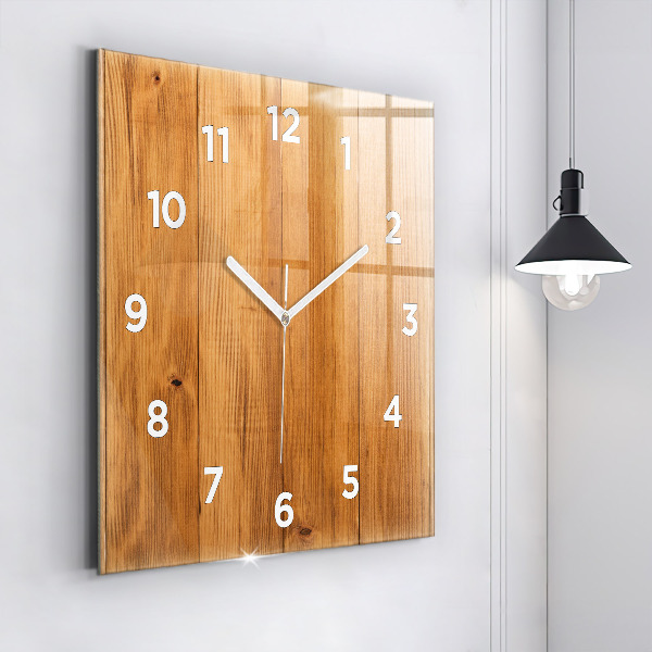 Square glass wall clock Wooden boards