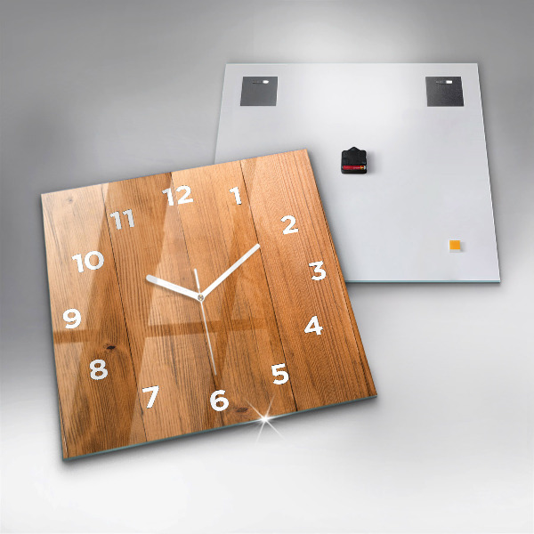 Square glass wall clock Wooden boards