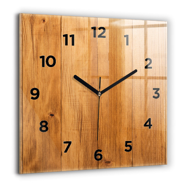 Square glass wall clock Wooden boards