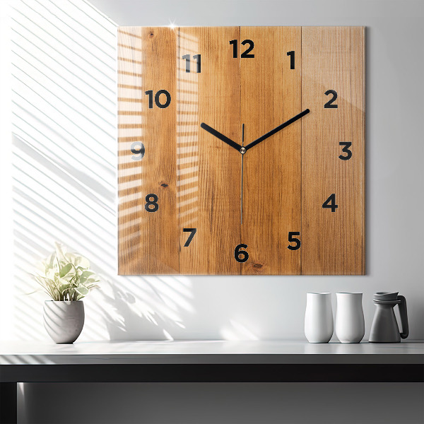 Square glass wall clock Wooden boards
